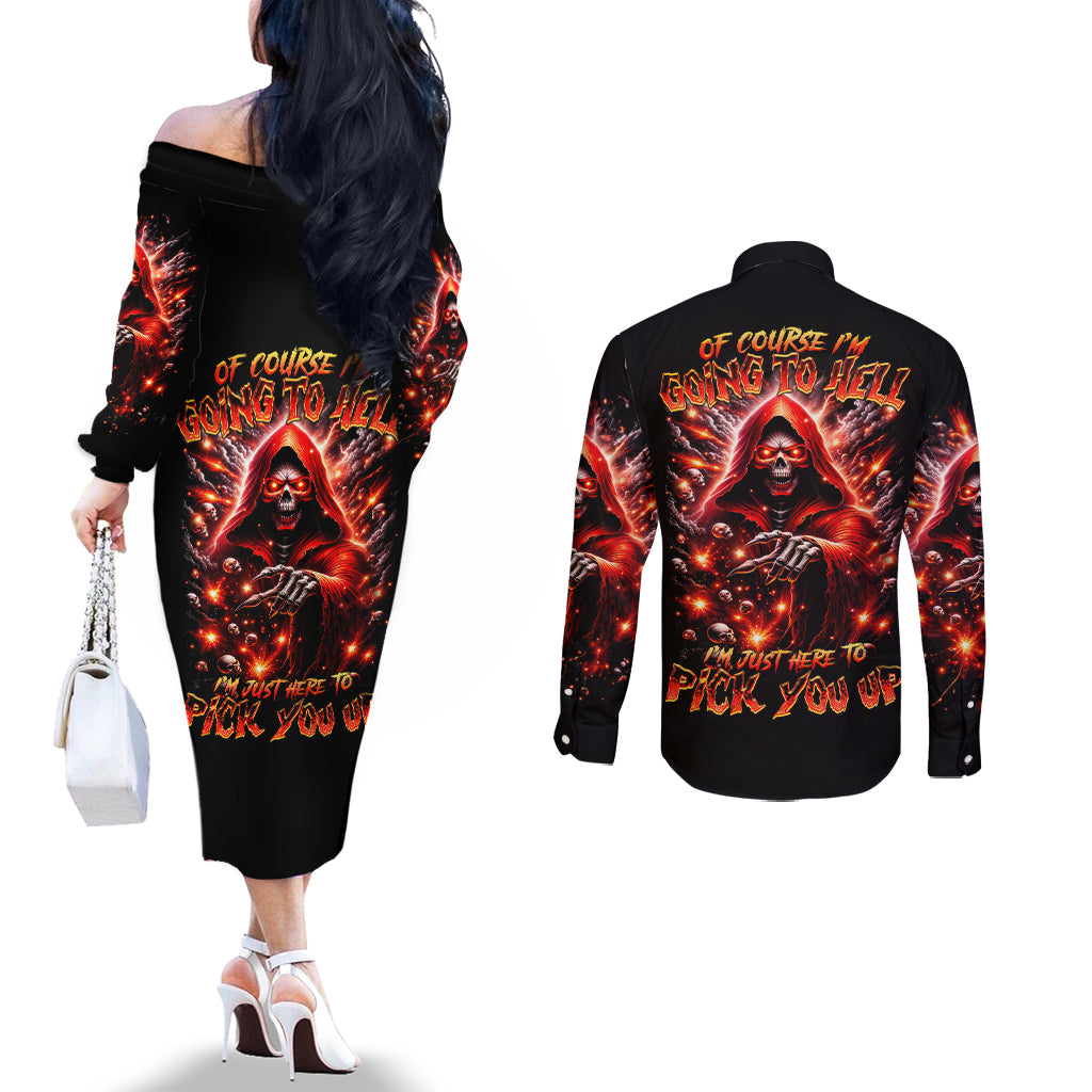 flame-skull-couples-matching-off-the-shoulder-long-sleeve-dress-and-long-sleeve-button-shirt-of-course-im-going-to-hell-just-pick-you-up