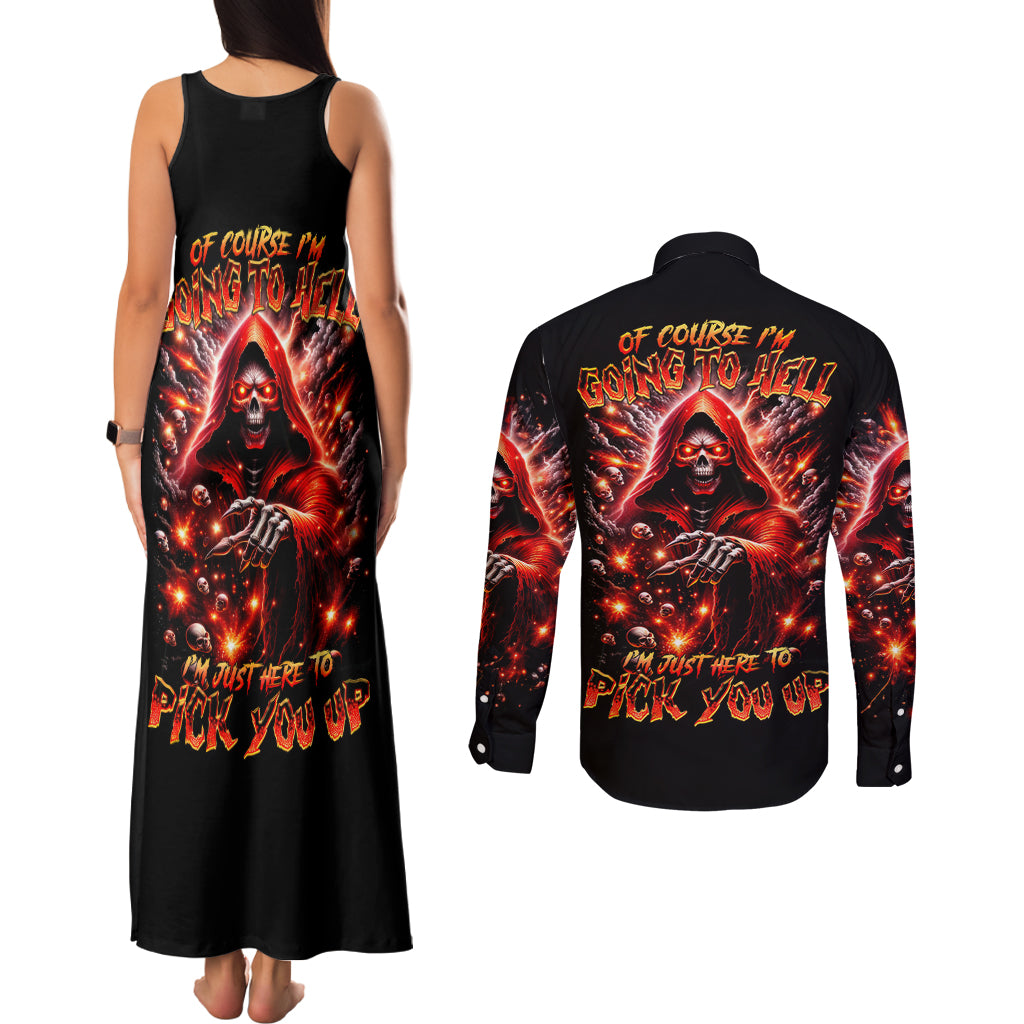 Flame Skull Couples Matching Tank Maxi Dress and Long Sleeve Button Shirt Of Course I'm Going To Hell Just Pick You Up - Wonder Print Shop