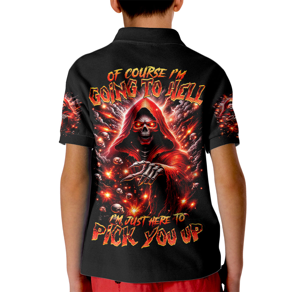 Flame Skull Kid Polo Shirt Of Course I'm Going To Hell Just Pick You Up - Wonder Print Shop