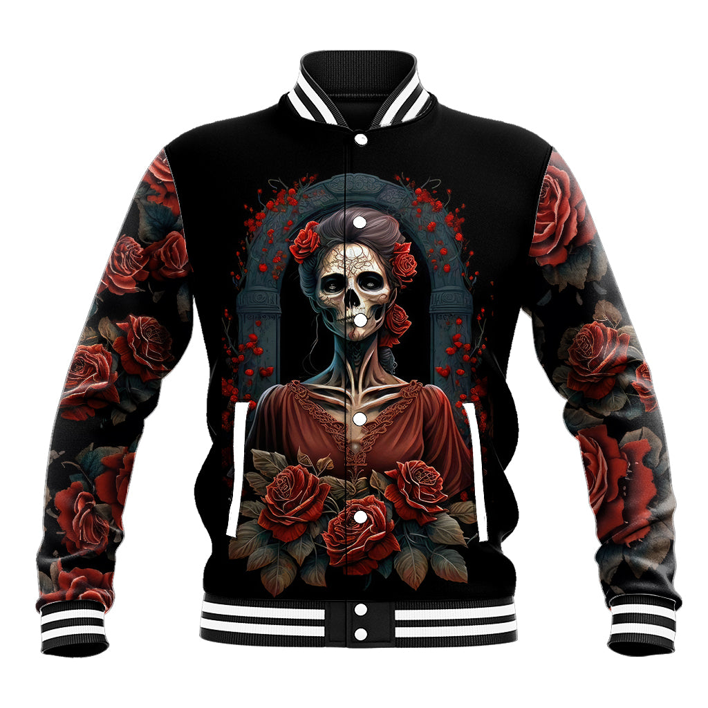 Day of Dead Lady Baseball Jacket Sugar Skull Rose Lady - Wonder Print Shop