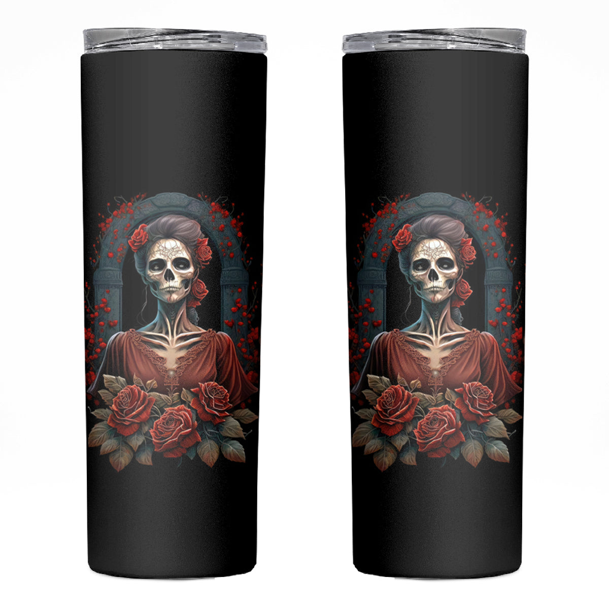 Day of Dead Lady Skinny Tumbler Sugar Skull Rose Lady