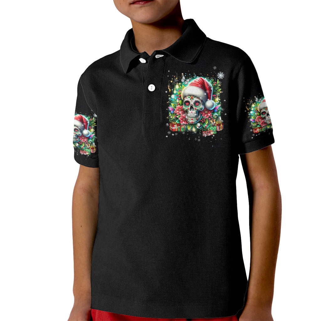 Christmas Skull Kid Polo Shirt On The Naughty List I Regret Nothing - Wonder Print Shop