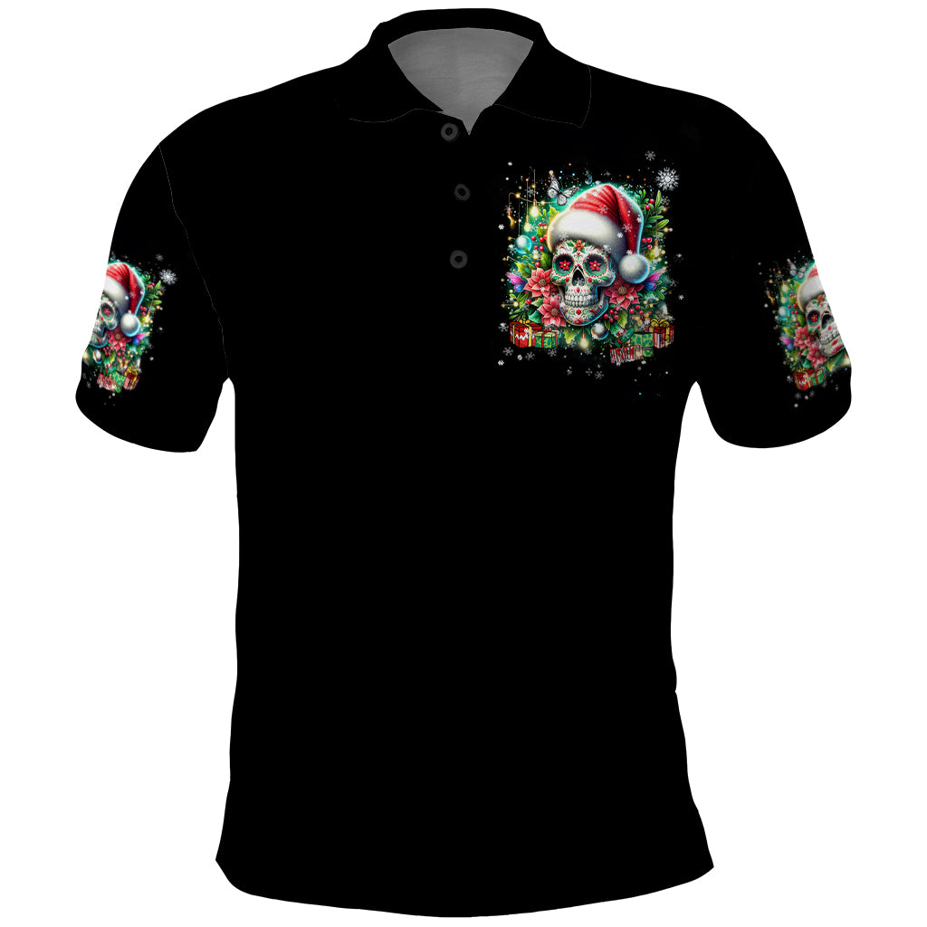 Christmas Skull Polo Shirt On The Naughty List I Regret Nothing - Wonder Print Shop