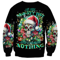 Black unisex sweatshirt with back text ON THE NAUGHTY and skull graphic