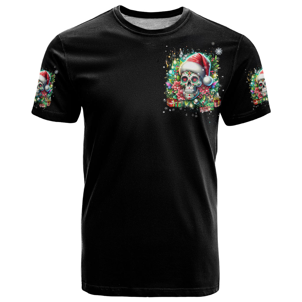 Christmas Skull T Shirt On The Naughty List I Regret Nothing - Wonder Print Shop