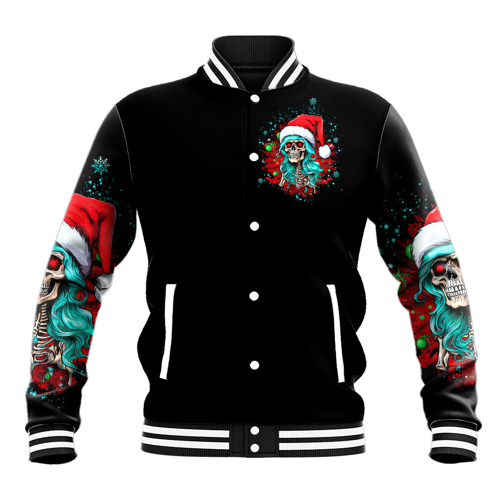 Christmas Skull Lady Baseball Jacket On The Naughty List I Regret Nothing - Wonder Print Shop