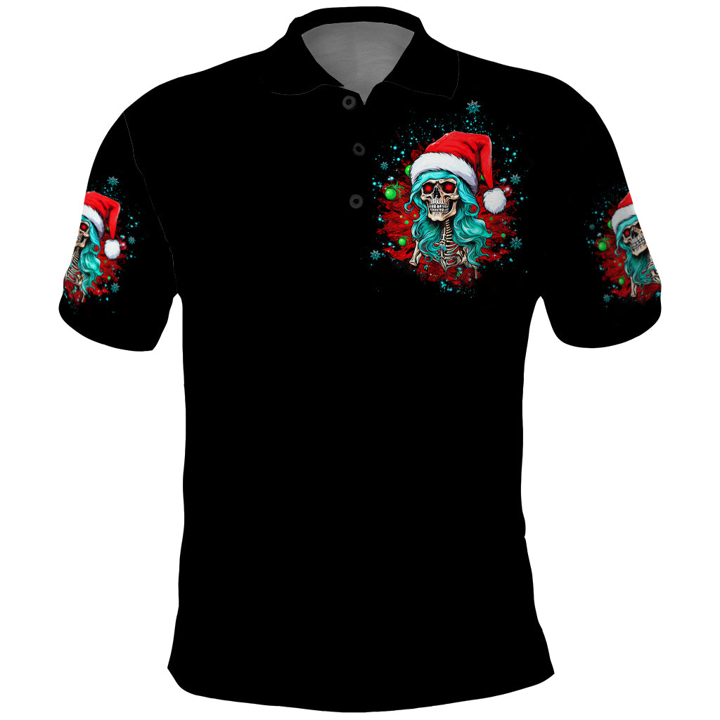 Christmas Skull Lady Polo Shirt On The Naughty List I Regret Nothing - Wonder Print Shop