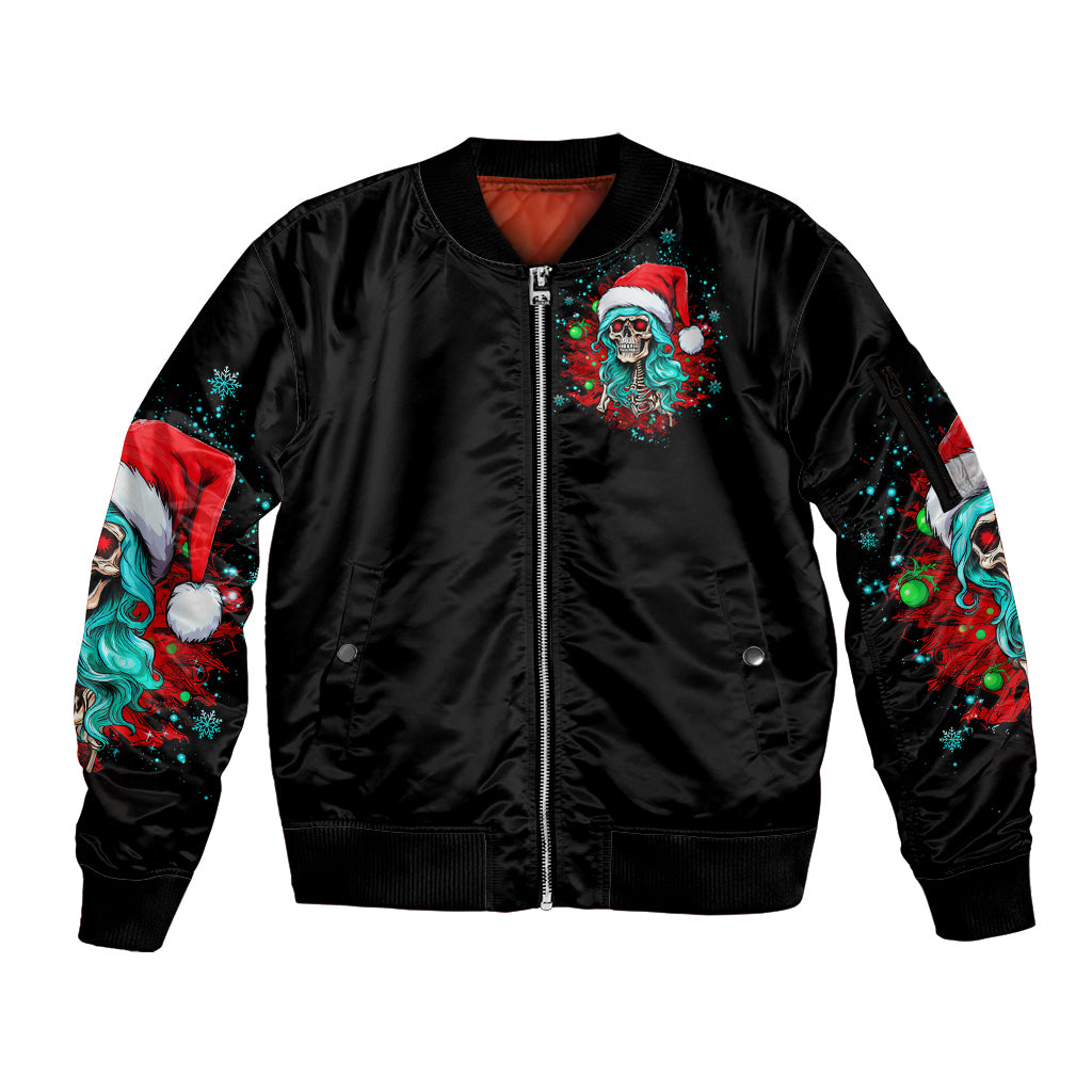 Christmas Skull Lady Sleeve Zip Bomber Jacket On The Naughty List I Regret Nothing - Wonder Print Shop