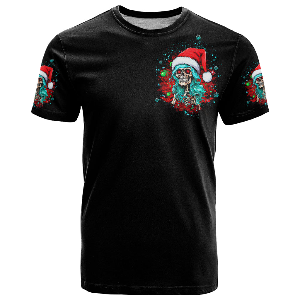 Christmas Skull Lady T Shirt On The Naughty List I Regret Nothing - Wonder Print Shop