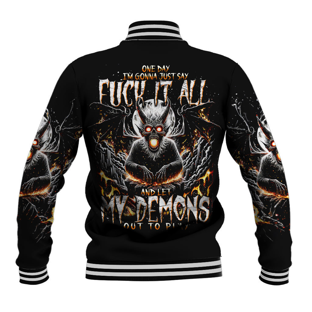 Demon Skull Baseball Jacket One Day I Gonna Say Fuck It All - Wonder Print Shop