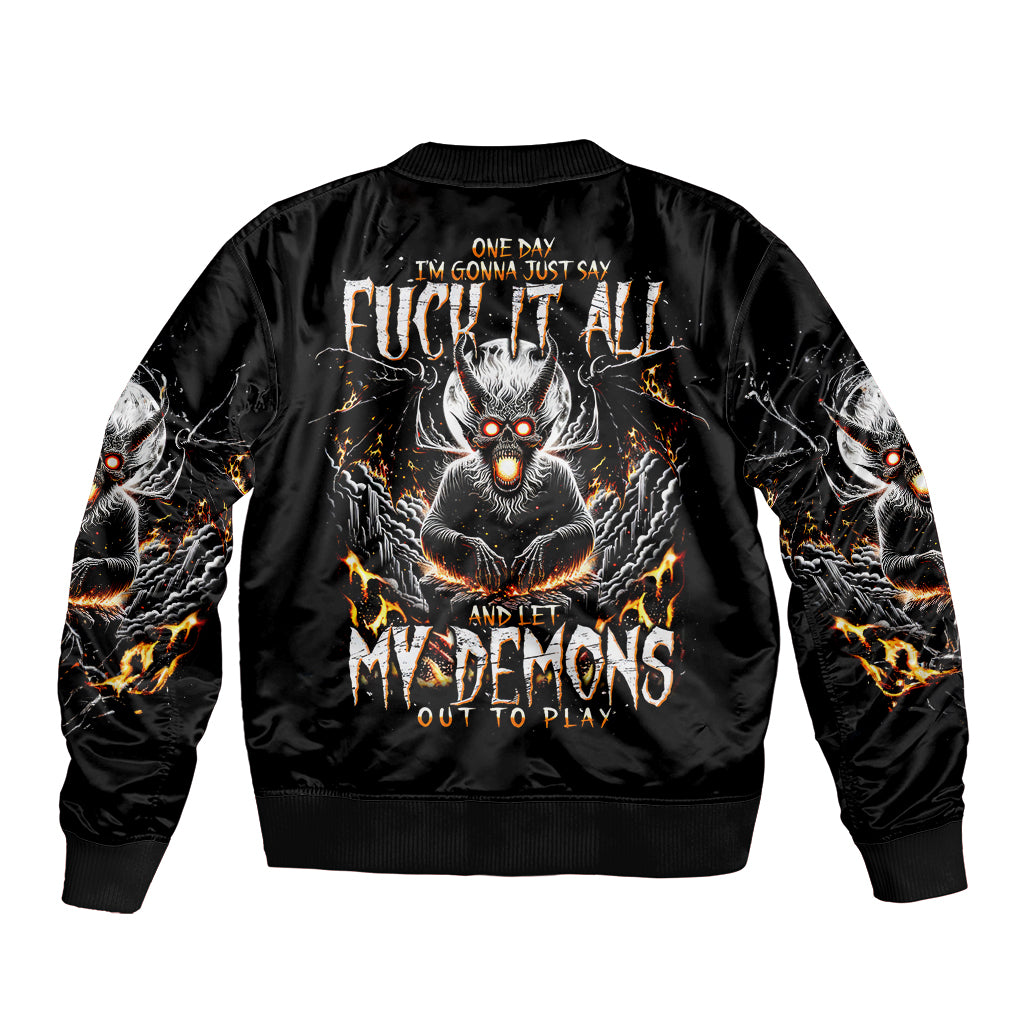 Demon Skull Bomber Jacket One Day I Gonna Say Fuck It All - Wonder Print Shop