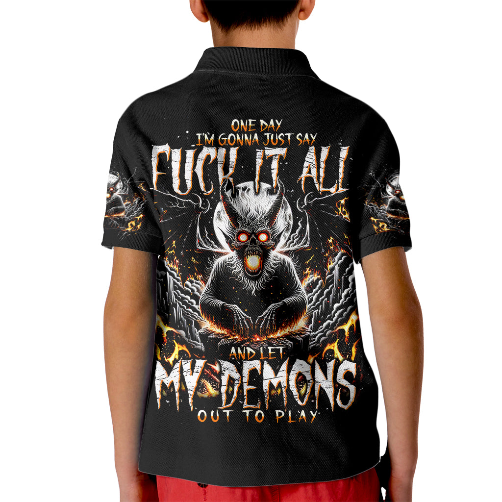 Demon Skull Kid Polo Shirt One Day I Gonna Say Fuck It All - Wonder Print Shop