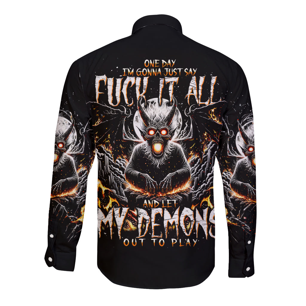 Demon Skull Long Sleeve Button Shirt One Day I Gonna Say Fuck It All - Wonder Print Shop