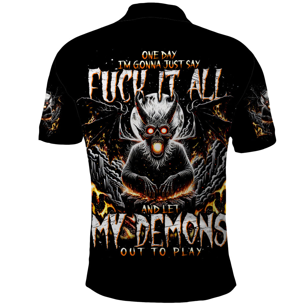 Demon Skull Polo Shirt One Day I Gonna Say Fuck It All - Wonder Print Shop