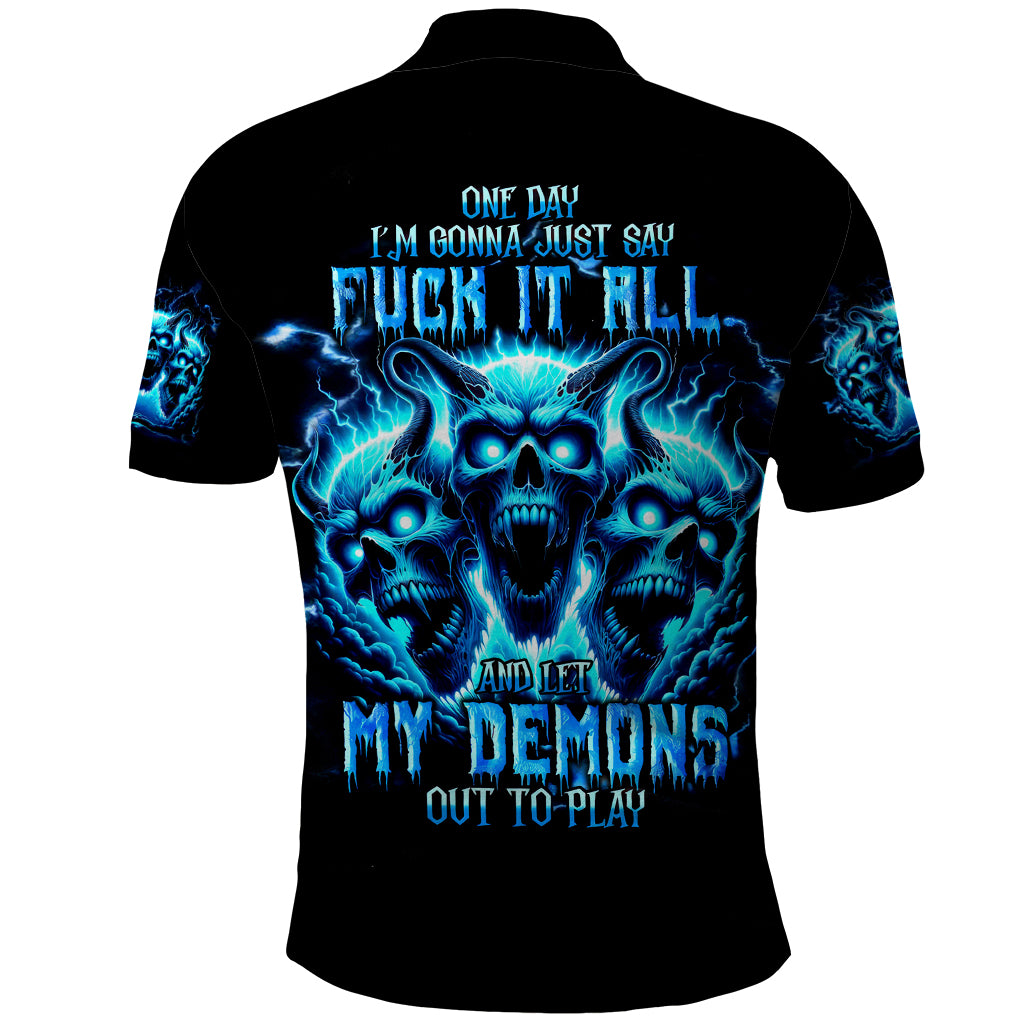 Demon Skull Polo Shirt One Day I Gonna Say Fuck It All - Wonder Print Shop