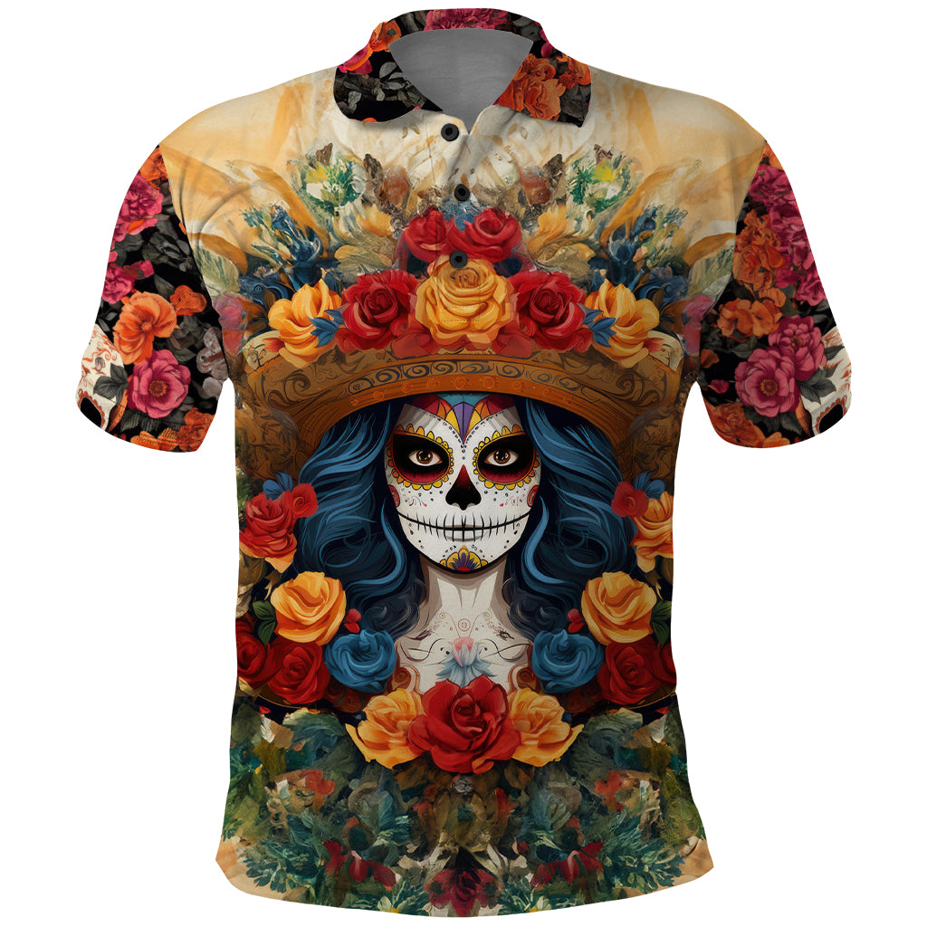 Day of Dead Lady Polo Shirt Sugar Skull Field Rose Lady - Wonder Print Shop