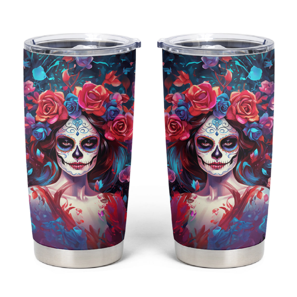 Day of Dead Lady Tumbler Cup Sugar Skull Field Rose Lady