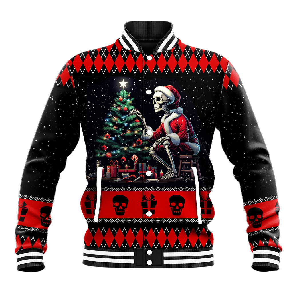 Christmas Skull Baseball Jacket Santa Skull Prepairing For Christmas - Wonder Print Shop