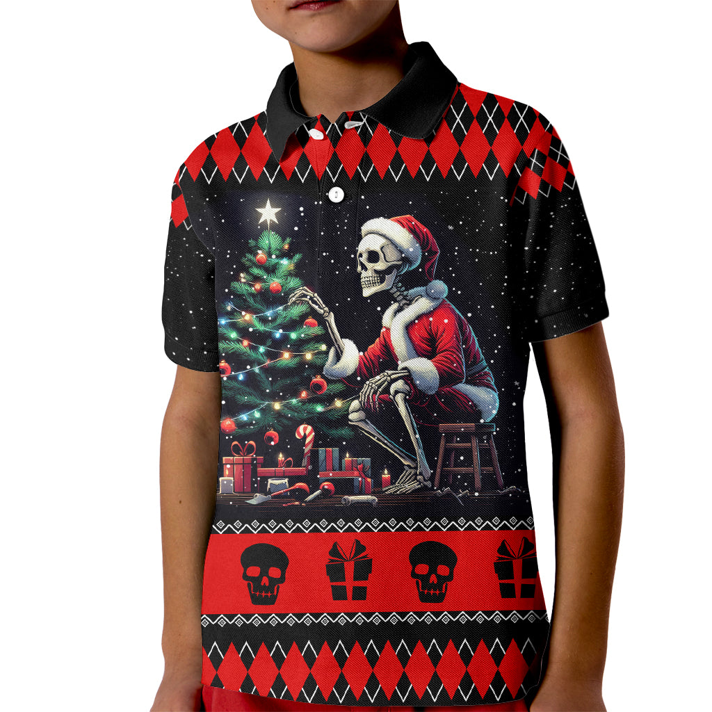 Christmas Skull Kid Polo Shirt Santa Skull Prepairing For Christmas - Wonder Print Shop