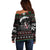 Christmas Skull Off Shoulder Sweater Santa Skull Jumps In Parachute - Wonder Print Shop