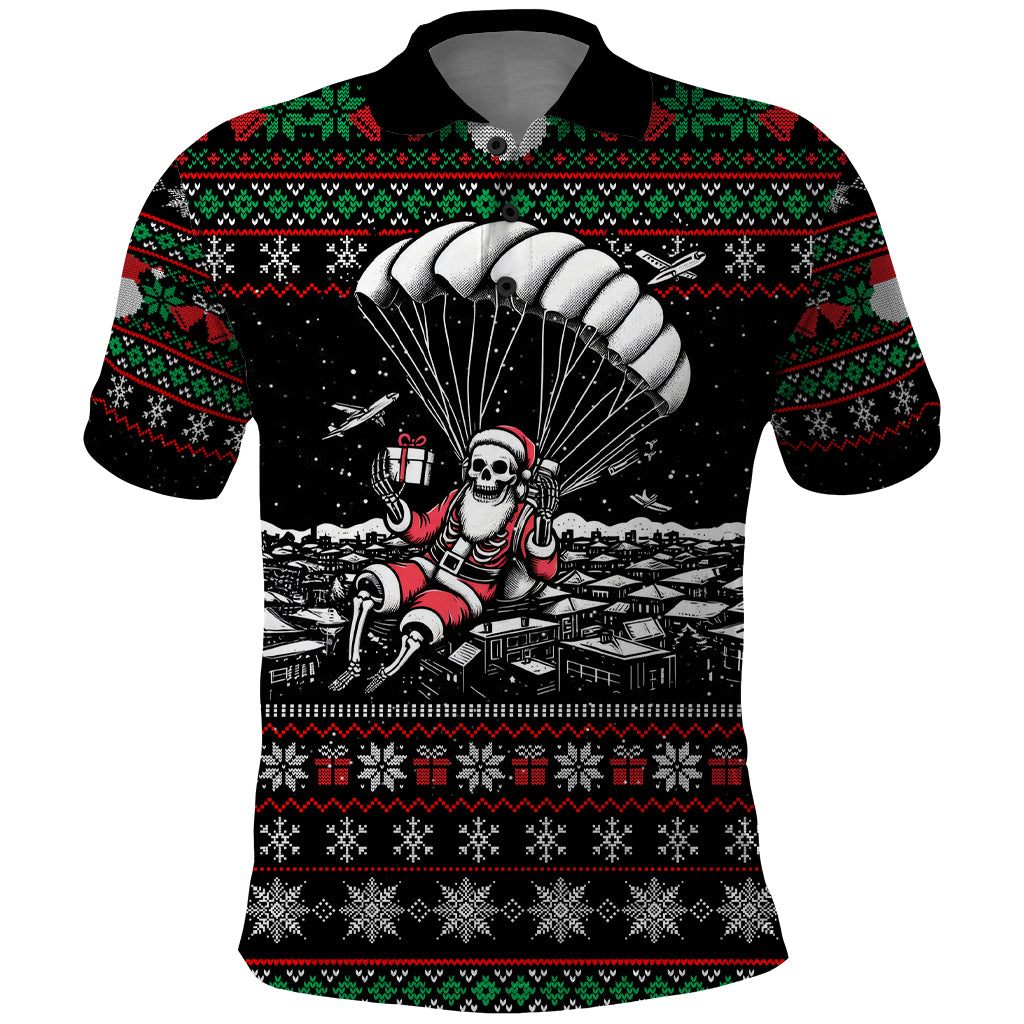 Christmas Skull Polo Shirt Santa Skull Jumps In Parachute - Wonder Print Shop