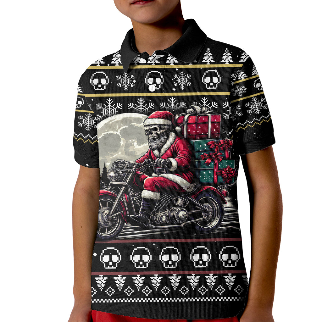 Christmas Skull Kid Polo Shirt Santa Skull Ride Motorbike - Wonder Print Shop