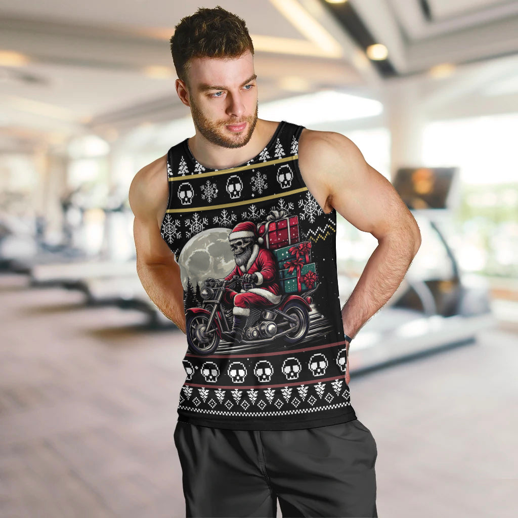 Christmas Skull Men Tank Top Santa Skull Ride Motorbike - Wonder Print Shop