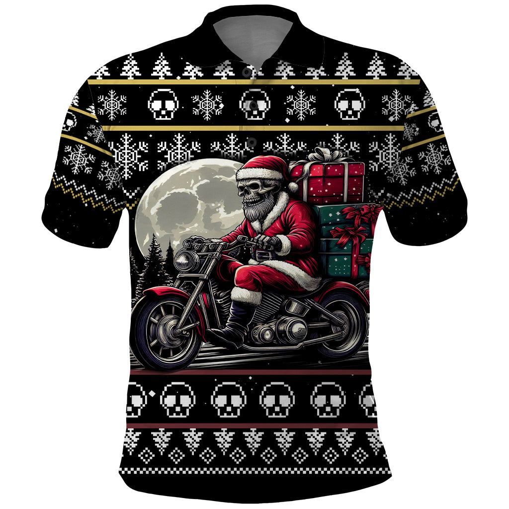 Christmas Skull Polo Shirt Santa Skull Ride Motorbike - Wonder Print Shop