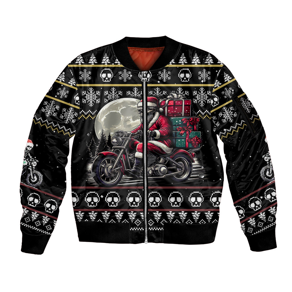 Christmas Skull Sleeve Zip Bomber Jacket Santa Skull Ride Motorbike - Wonder Print Shop