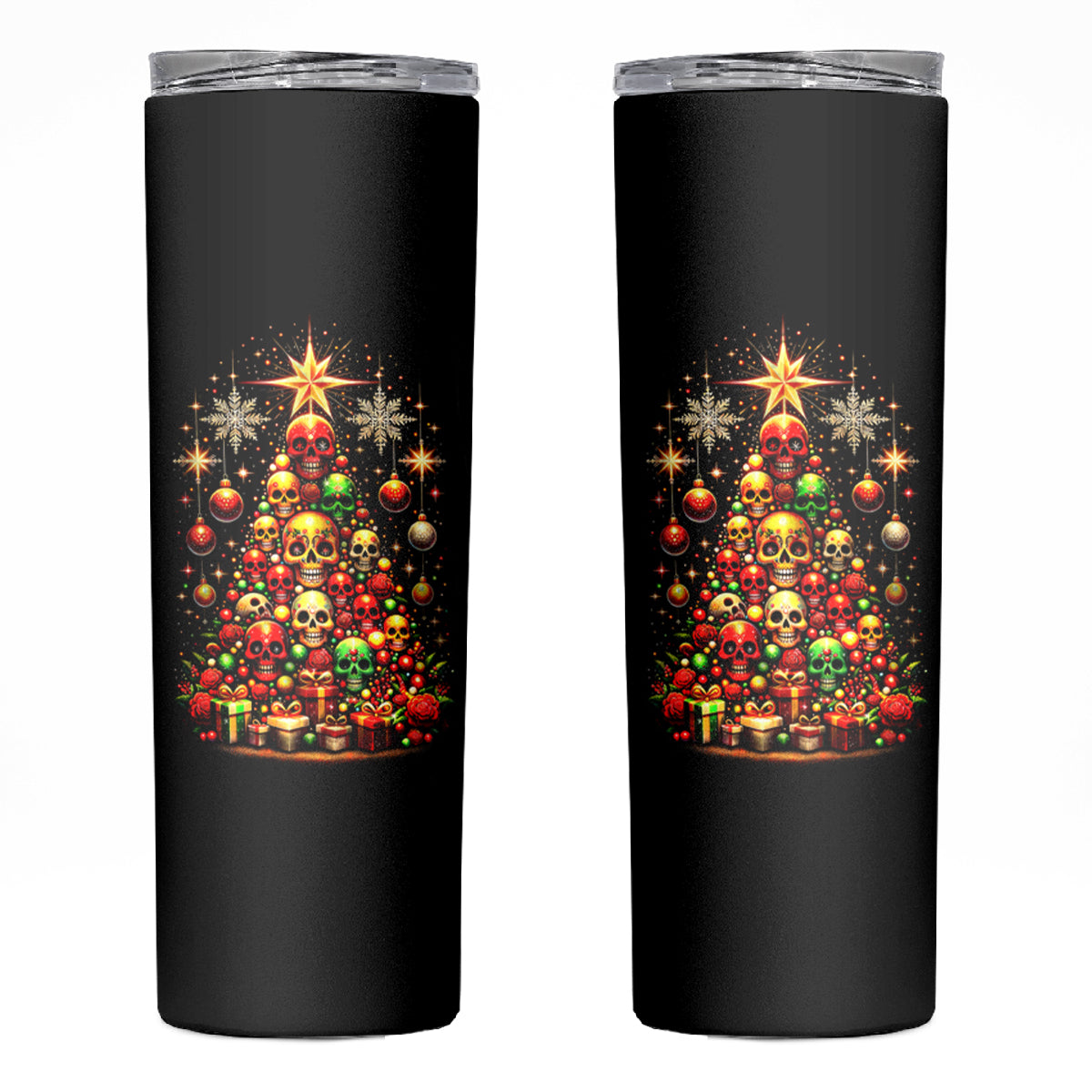 Christmas Skull Skinny Tumbler Christmas Tree Skull