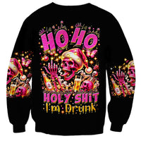 Unisex black sweatshirt with large back skull graphic and holiday slogan text