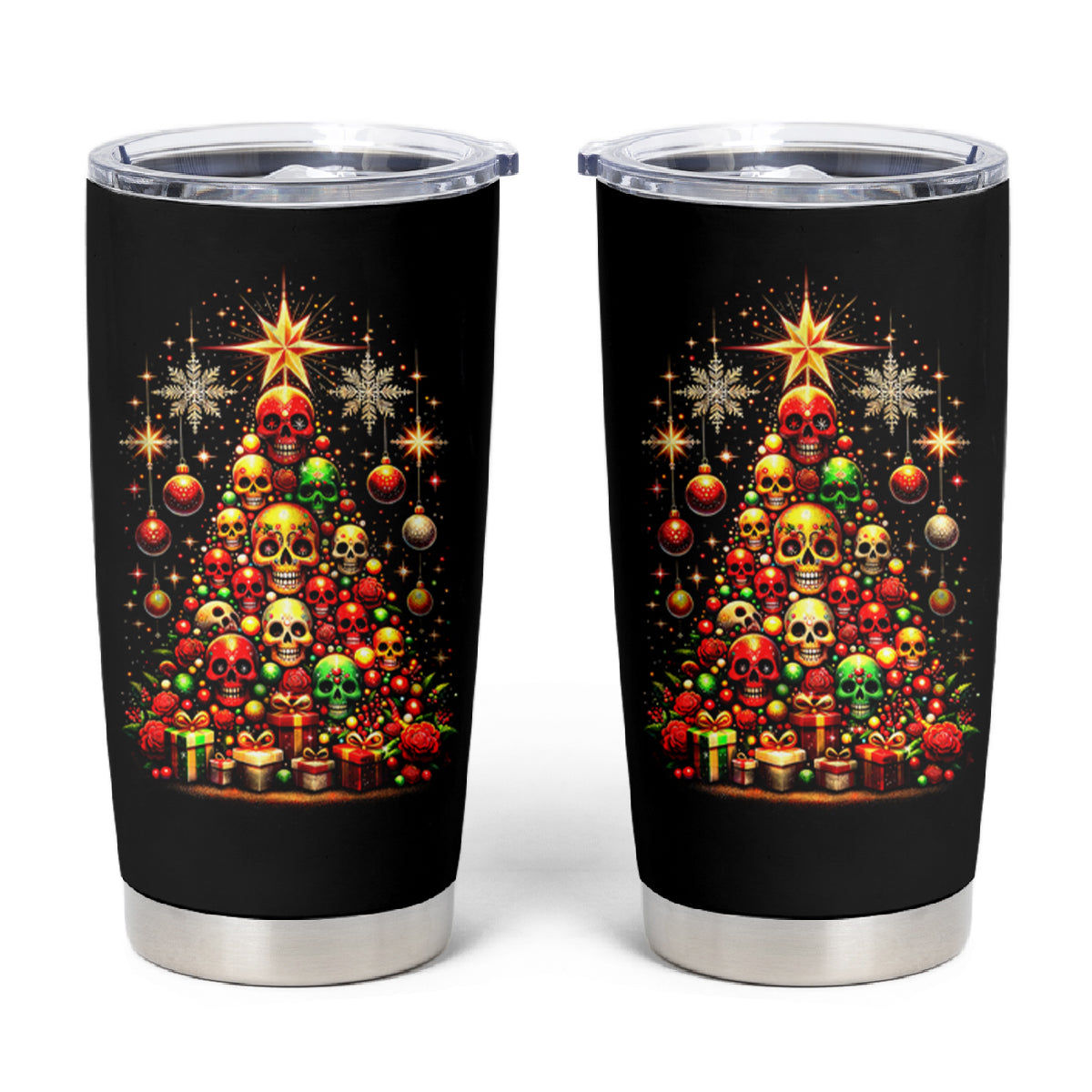 Christmas Skull Tumbler Cup Christmas Tree Skull