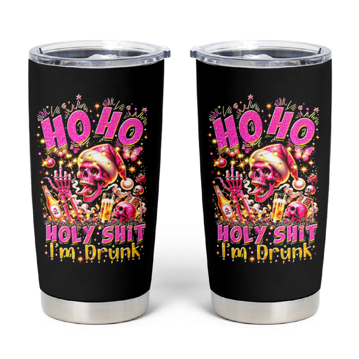 Christmas Skull Tumbler Cup Ho Ho Holy Shit I'm Drink