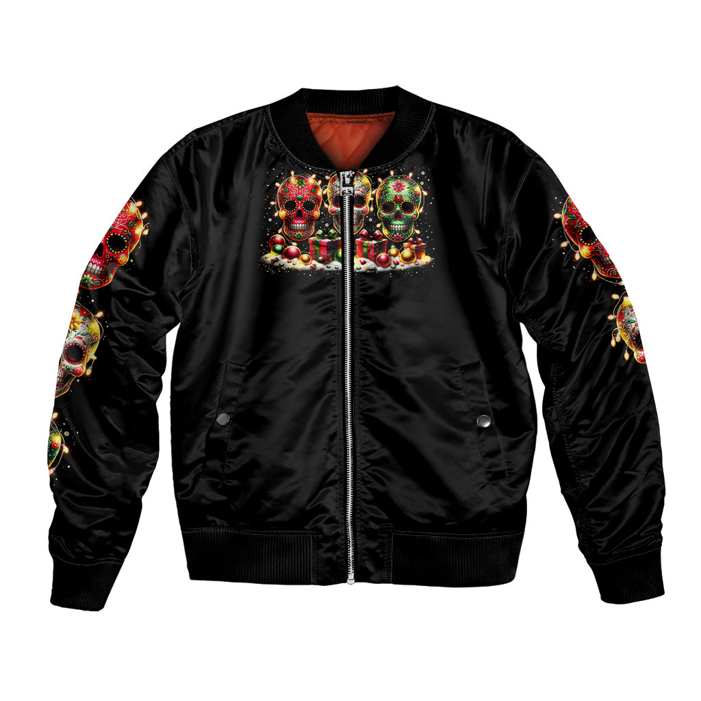 Christmas Sugar Skull Bomber Jacket Christmas Tree Sugar Skull - Wonder Print Shop