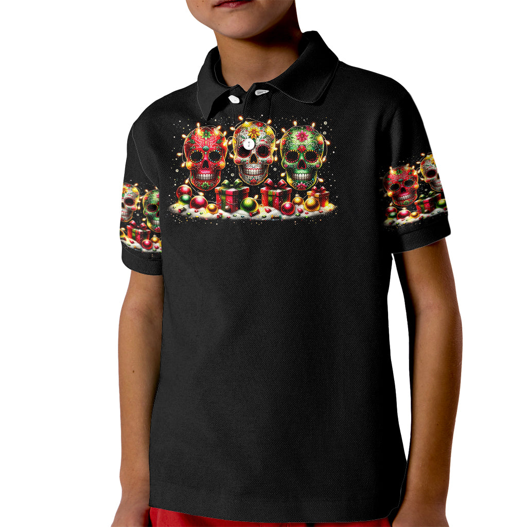 Christmas Sugar Skull Kid Polo Shirt Christmas Tree Sugar Skull - Wonder Print Shop