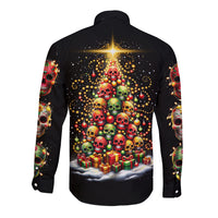 Black long-sleeve button shirt with colorful sugar skull tree scene on back