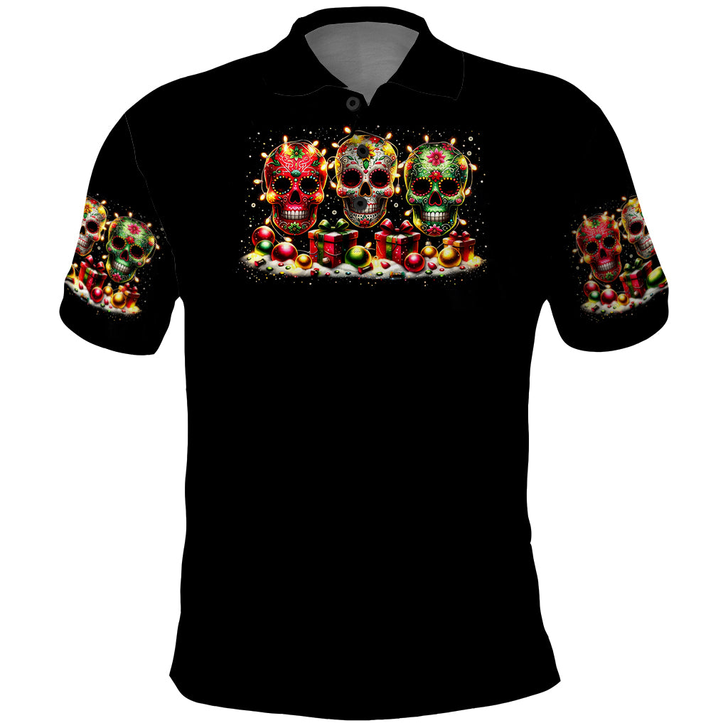 Christmas Sugar Skull Polo Shirt Christmas Tree Sugar Skull - Wonder Print Shop