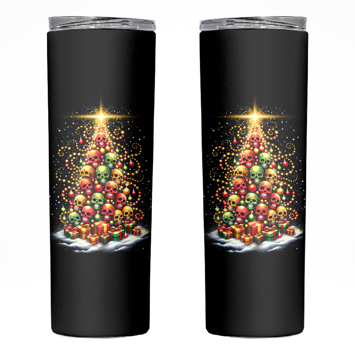 Christmas Sugar Skull Skinny Tumbler Christmas Tree Sugar Skull