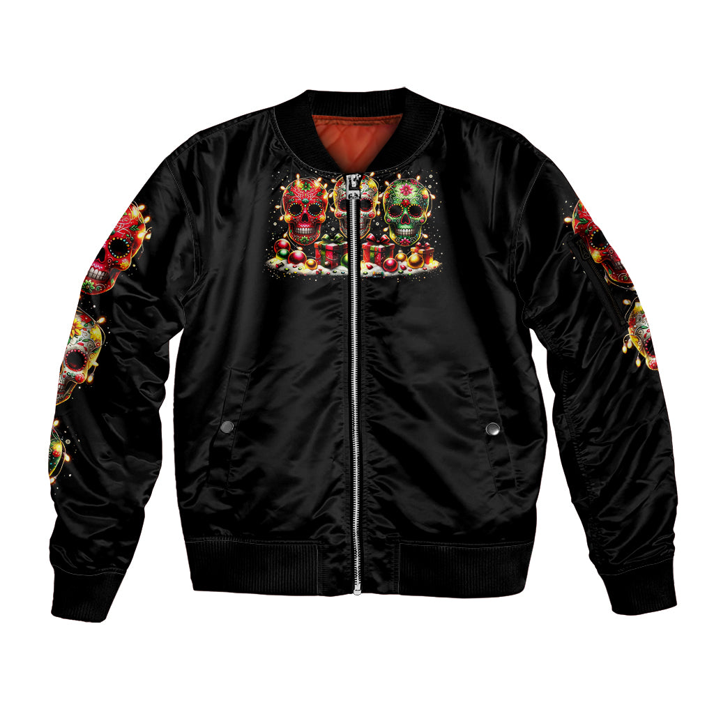 Christmas Sugar Skull Sleeve Zip Bomber Jacket Christmas Tree Sugar Skull - Wonder Print Shop