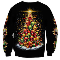 Black unisex sweatshirt with sugar skull Christmas tree and star on back