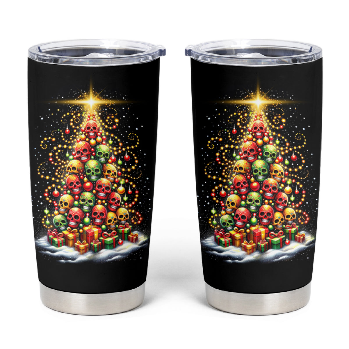 Christmas Sugar Skull Tumbler Cup Christmas Tree Sugar Skull