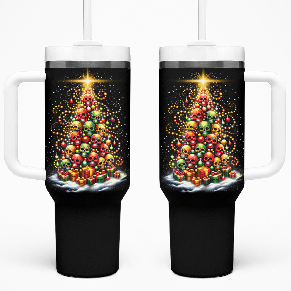 Christmas Sugar Skull Tumbler With Handle Christmas Tree Sugar Skull