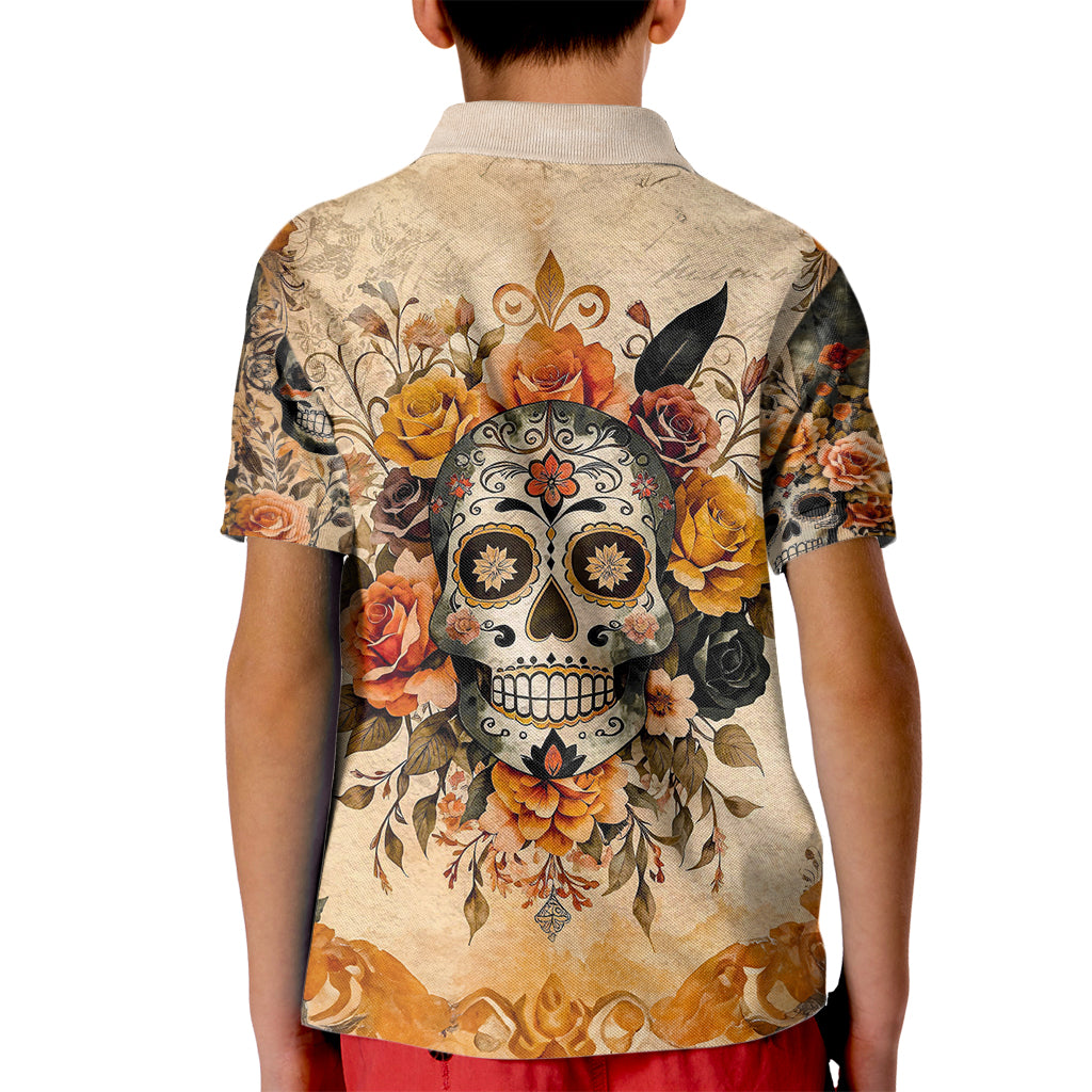 Sugar Skull Kid Polo Shirt Rose Sugar Skull Vintage - Wonder Print Shop