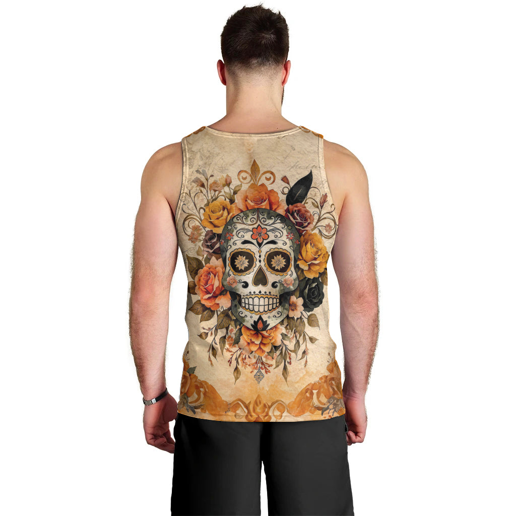 Sugar Skull Men Tank Top Rose Sugar Skull Vintage - Wonder Print Shop