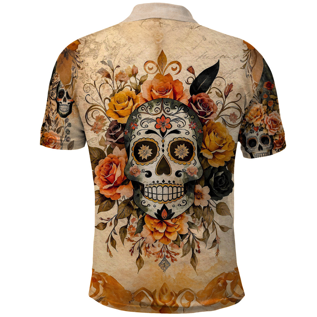 Sugar Skull Polo Shirt Rose Sugar Skull Vintage - Wonder Print Shop