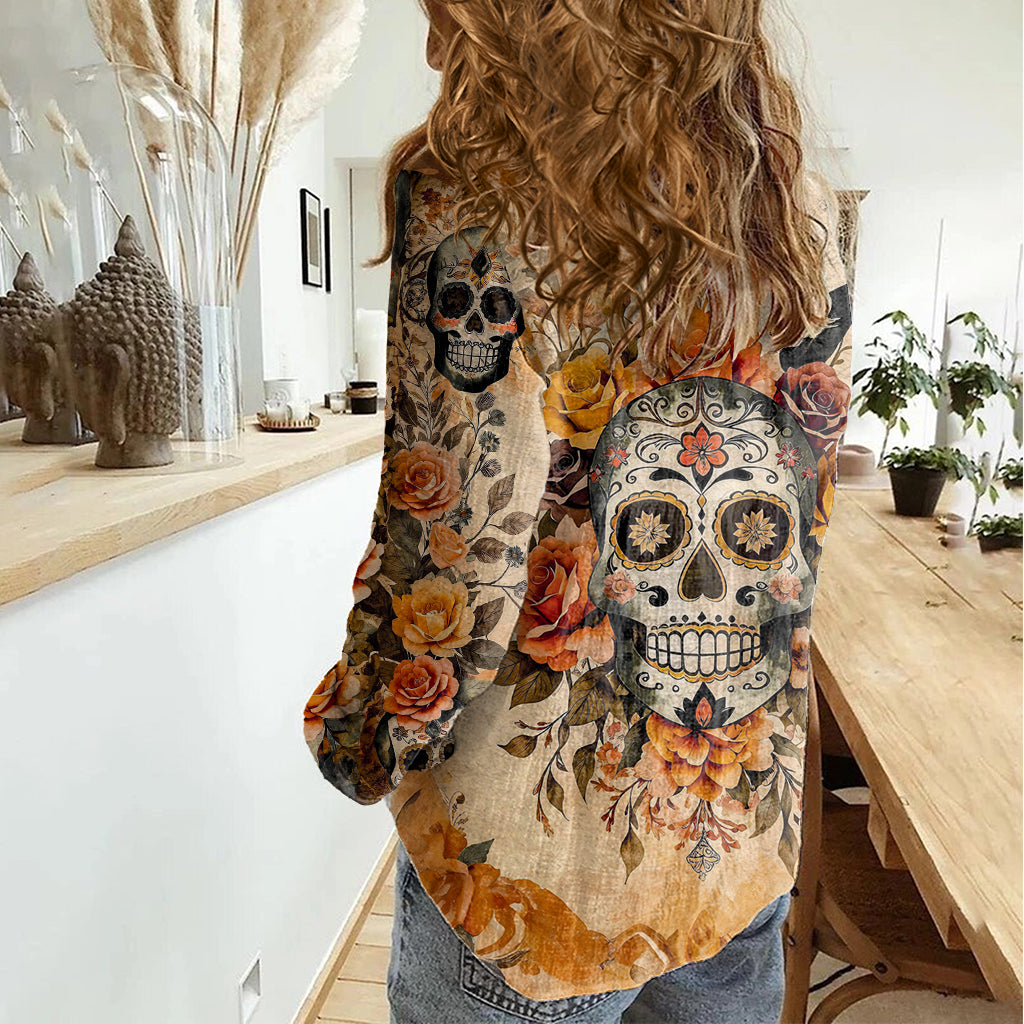 sugar-skull-women-casual-shirt-rose-sugar-skull-vintage