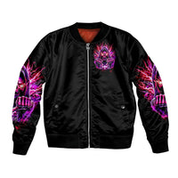 Black bomber jacket with neon skull chest graphic, zip-front and ribbed cuffs