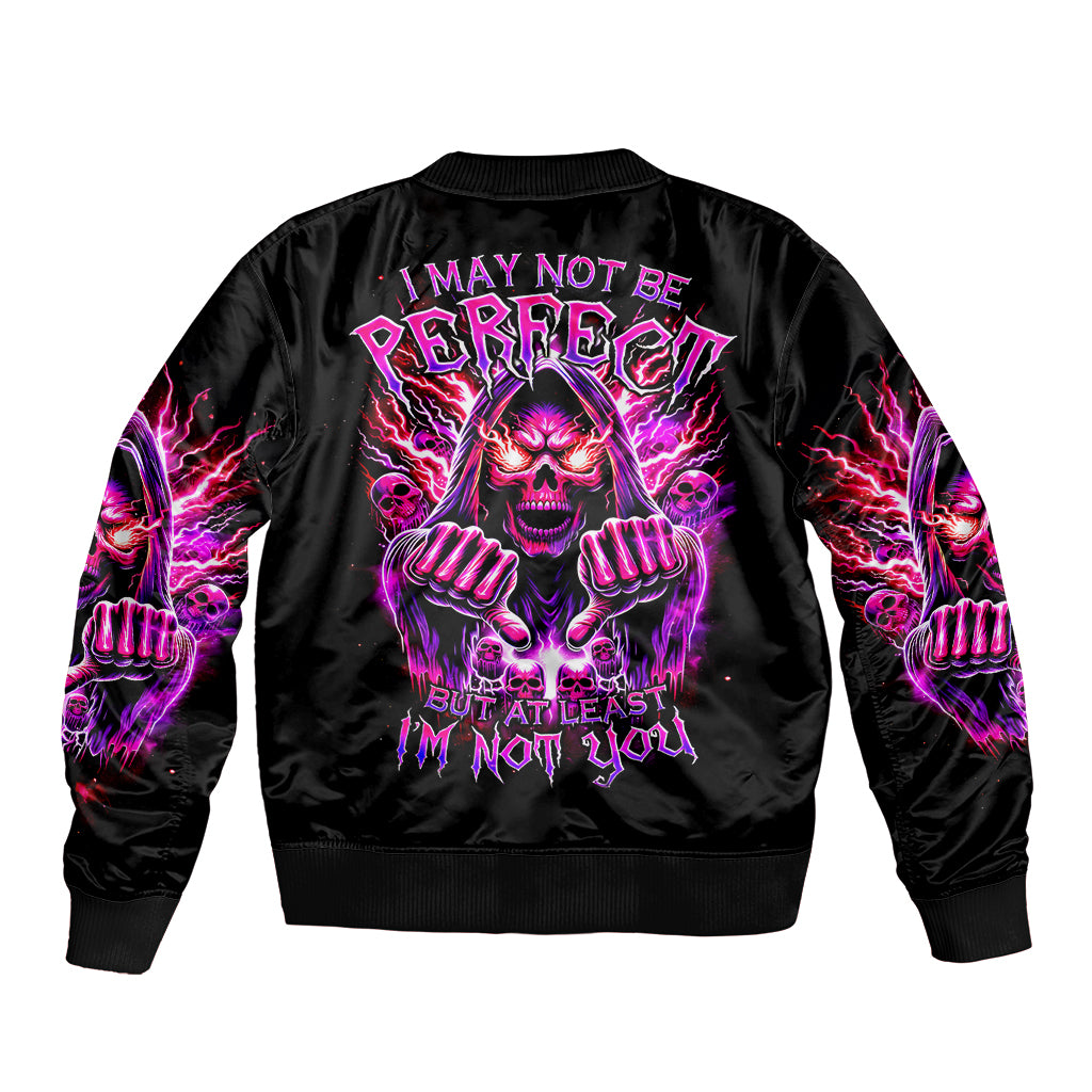 Black bomber jacket with neon skull back graphic and ribbed collar/cuffs