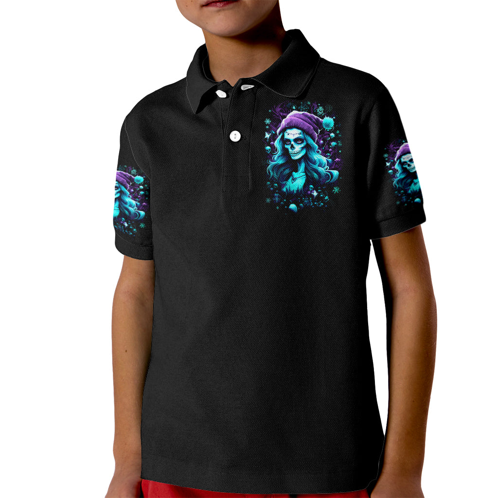 Christmas Skull Girl Kid Polo Shirt Warning This Tattooed Girl Does Not Play With Stupid People - Wonder Print Shop