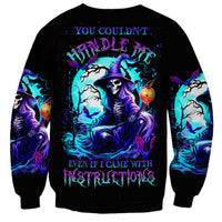 Black unisex sweatshirt with back witch skull graphic and purple-blue text